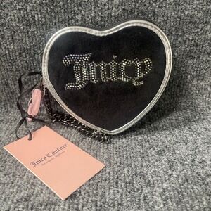 Liquorice String Of Pearls Heart Zip Around Wallet Y2K NWT Black Gun Metal